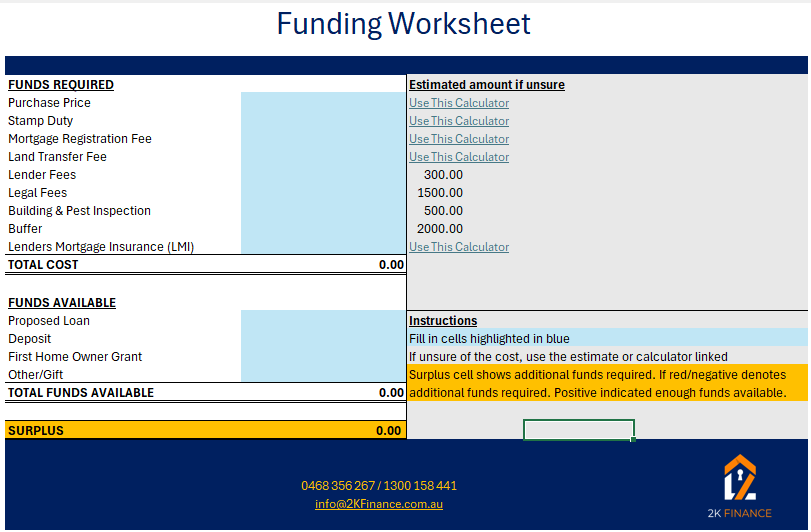 Funding worksheet to help home buyers work out the cost of their new home purchase cover photo